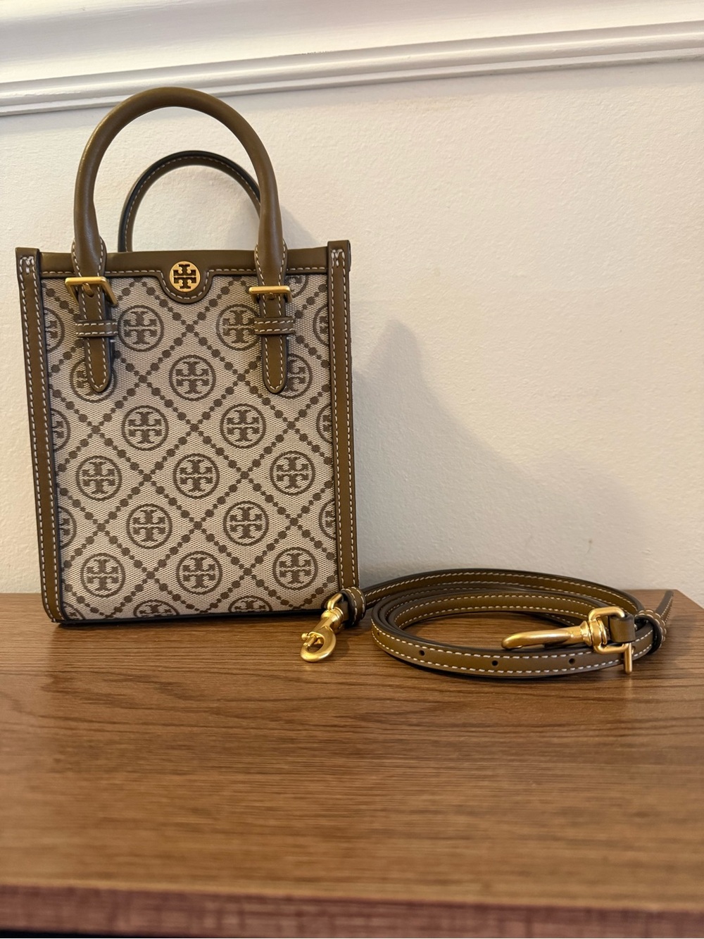 Tory Burch Logo Canvas Mini Tote with Gold Hardware
